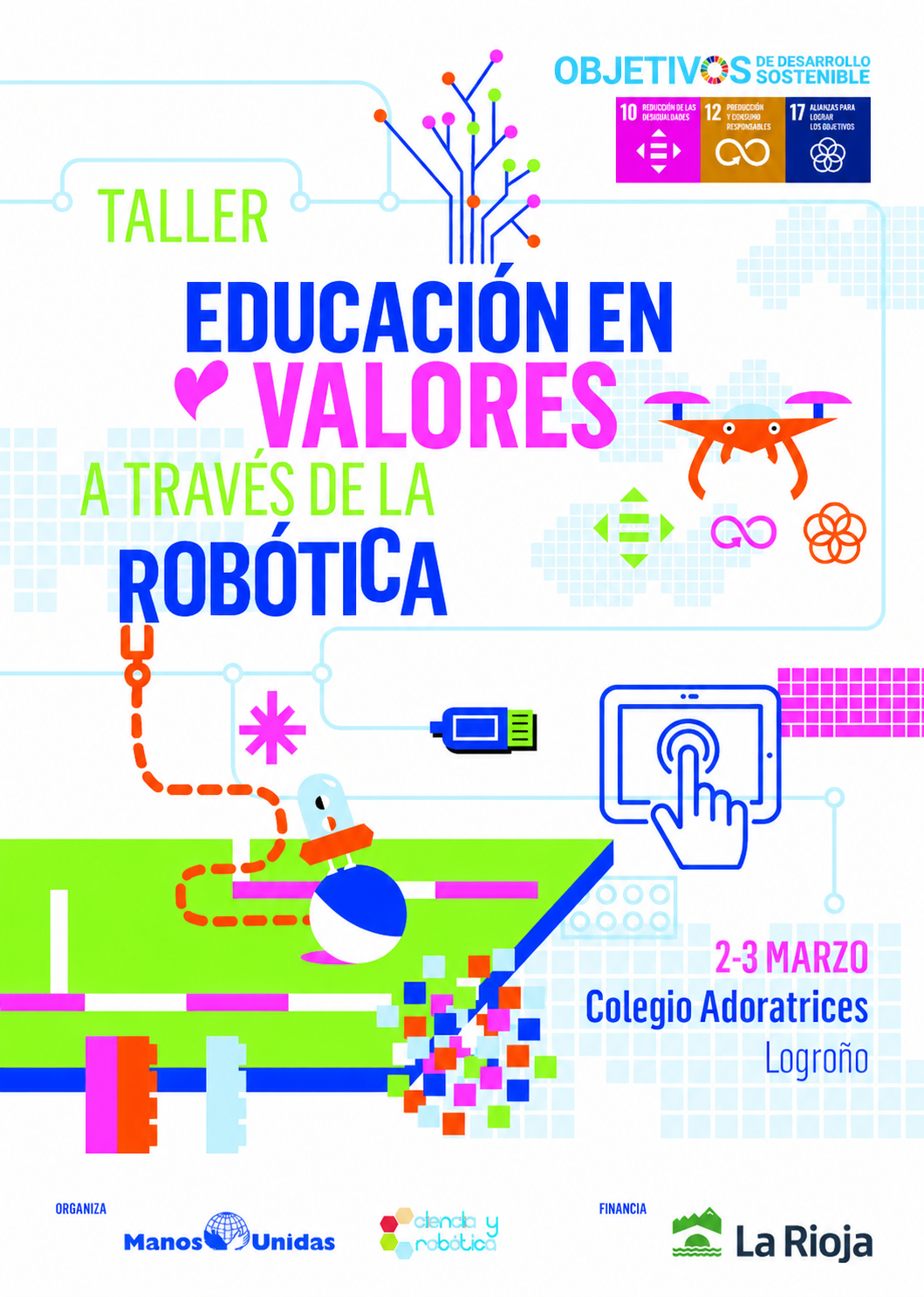 Cartel de taller de educación en valores a través de la robótica