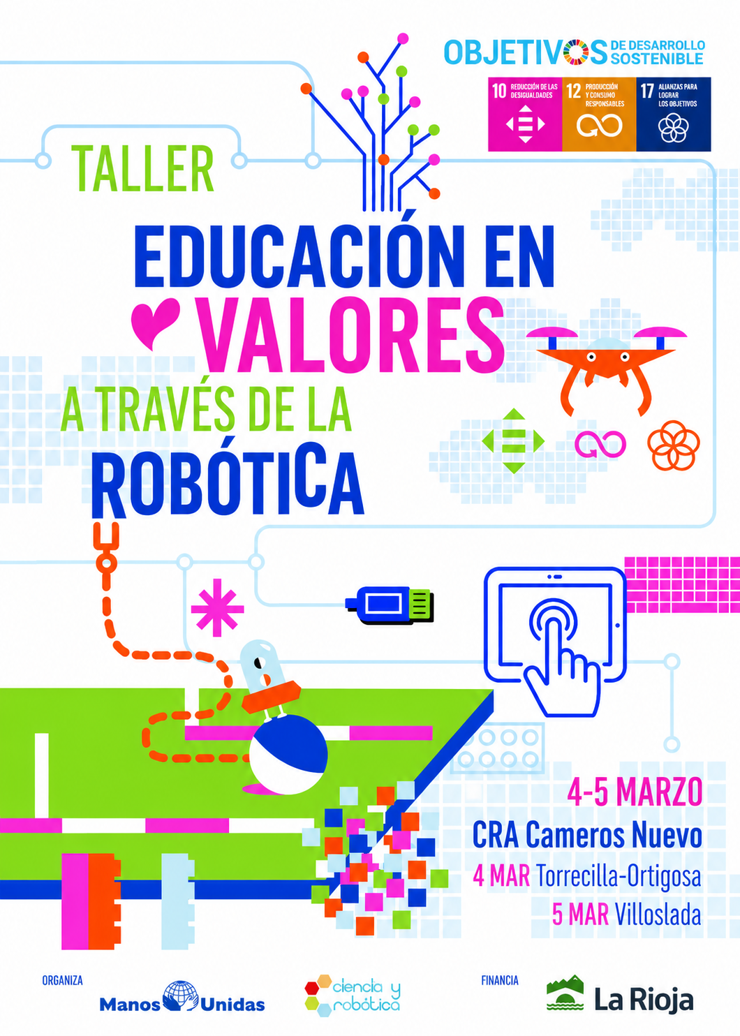 Cartel de taller de educación en valores a través de la robótica