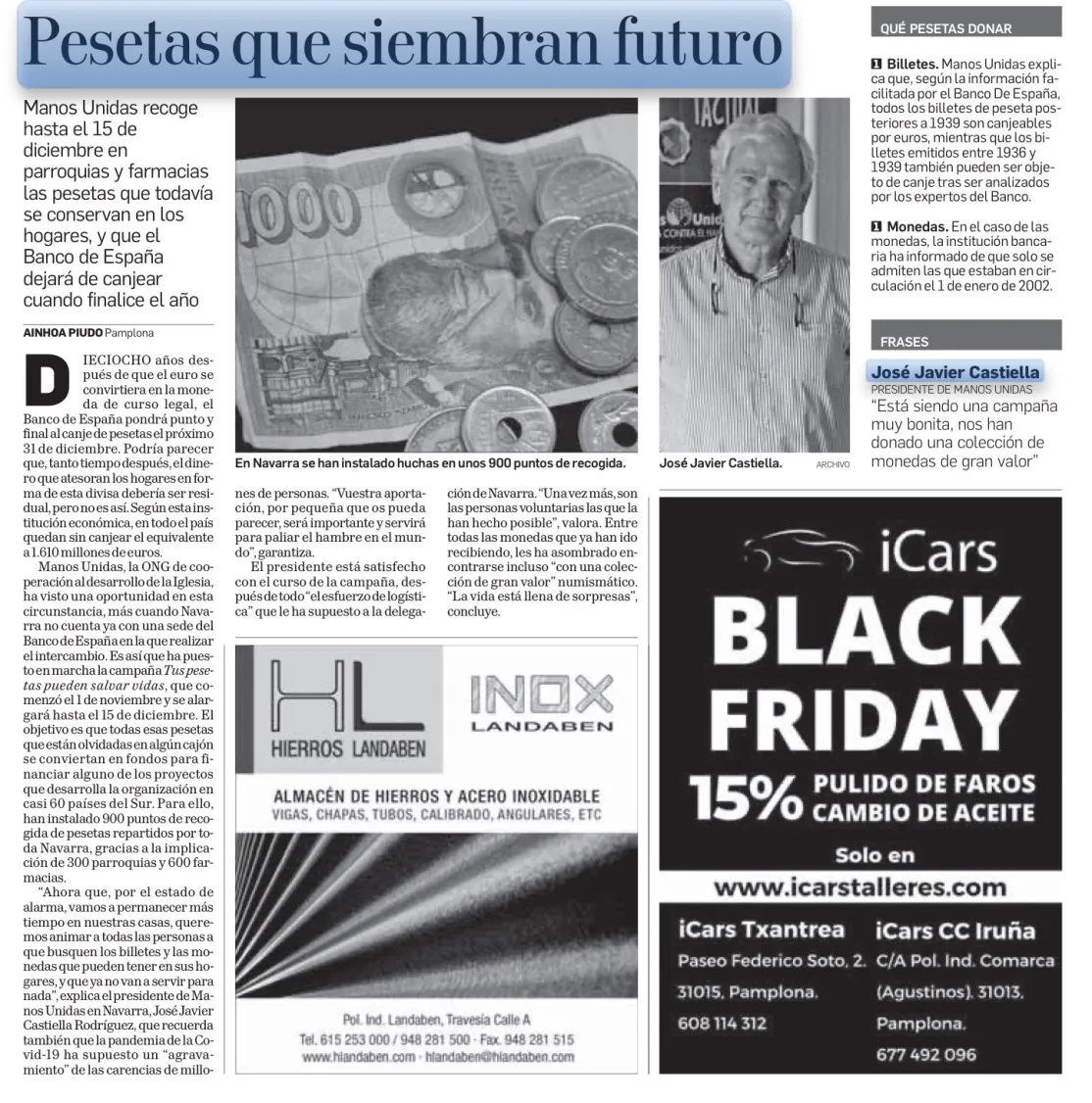 La peseta solidaria de Manos Unidas en el Diario de Navarra