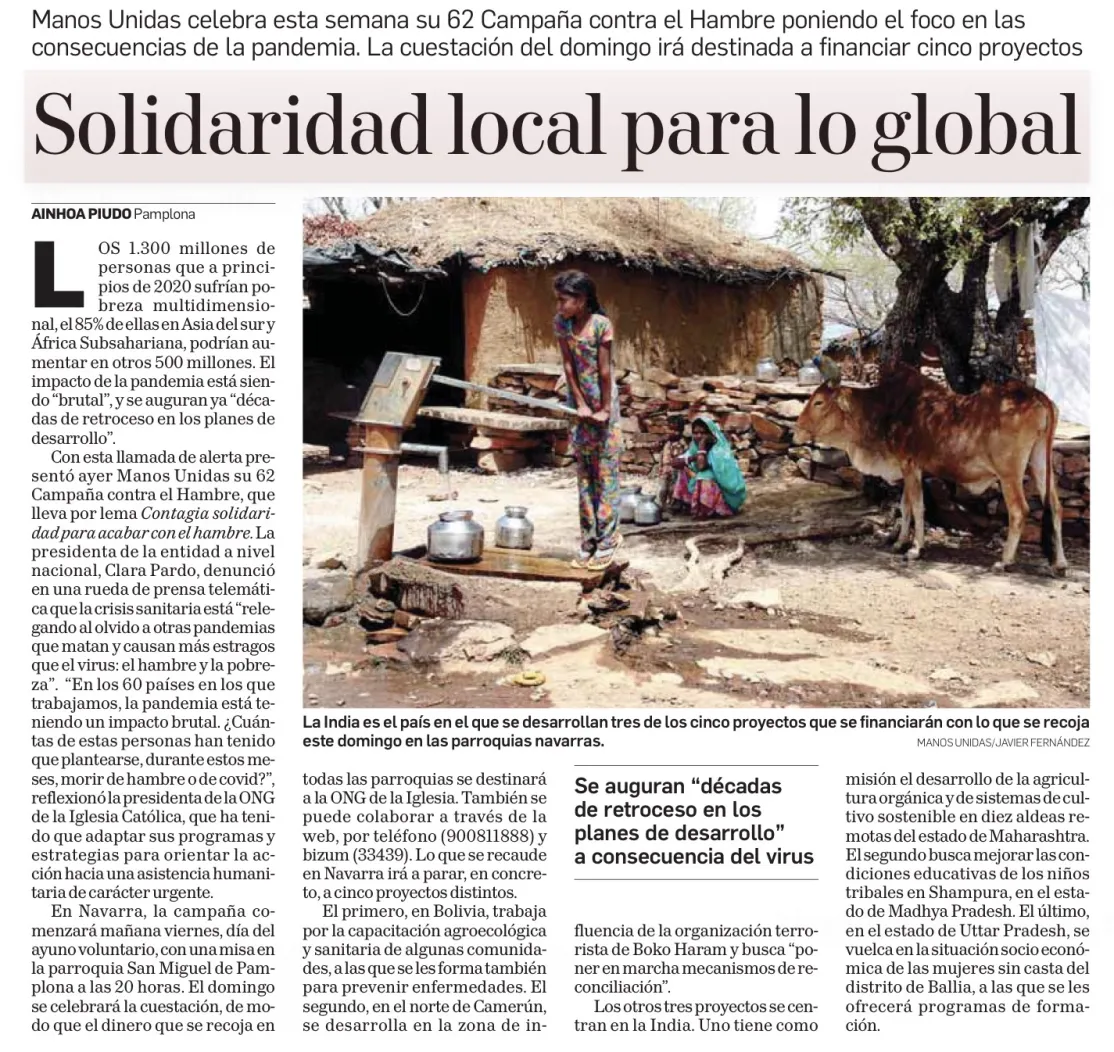 Diario de Navarra nos recuerda 'Solidaridad local para lo global' con motivo de la campaña de Manos Unidas