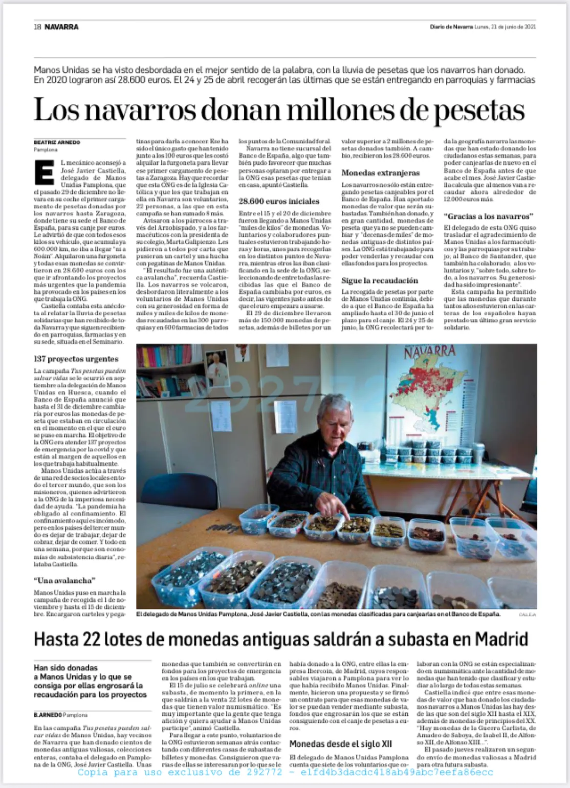 Diario de Navarra publica la solidaridad de los navarros en la Campaña de la Peseta Solidaria de Manos Unidas
