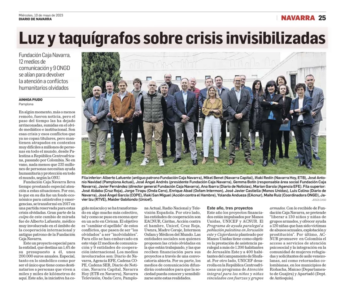 Fundación Caja Navarra y las crisis olvidadas en el Diario de Navarra