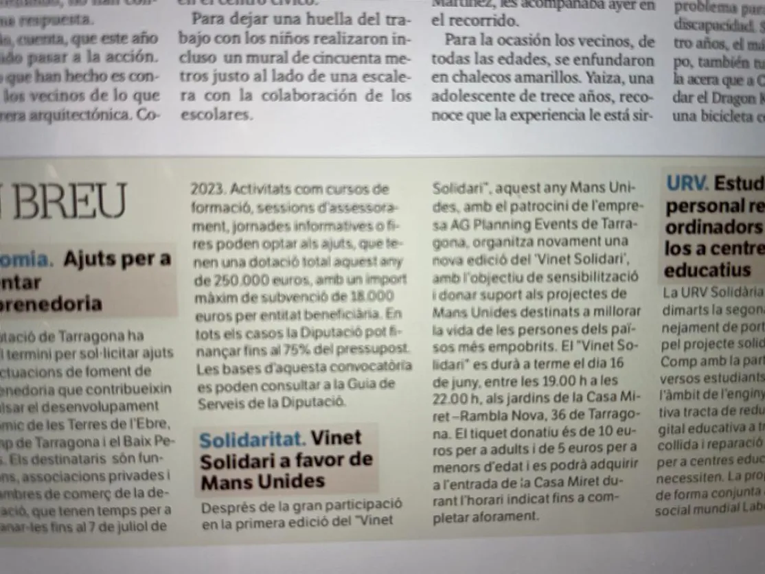 El Diari de Tarragona se hace eco de la II edición del "Vinito solidario"