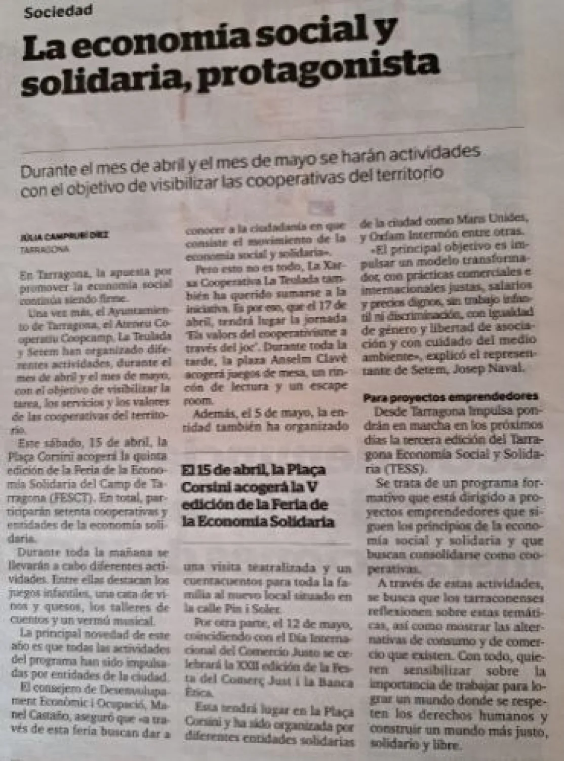Presentación Feria Economía Social y Fiesta Comercio Justo en Tarragona