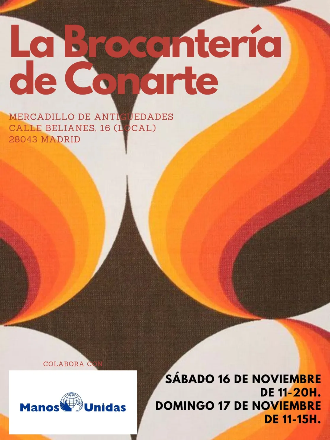 Cartel del mercadillo de antigüedades de La Brocantería de Conarte