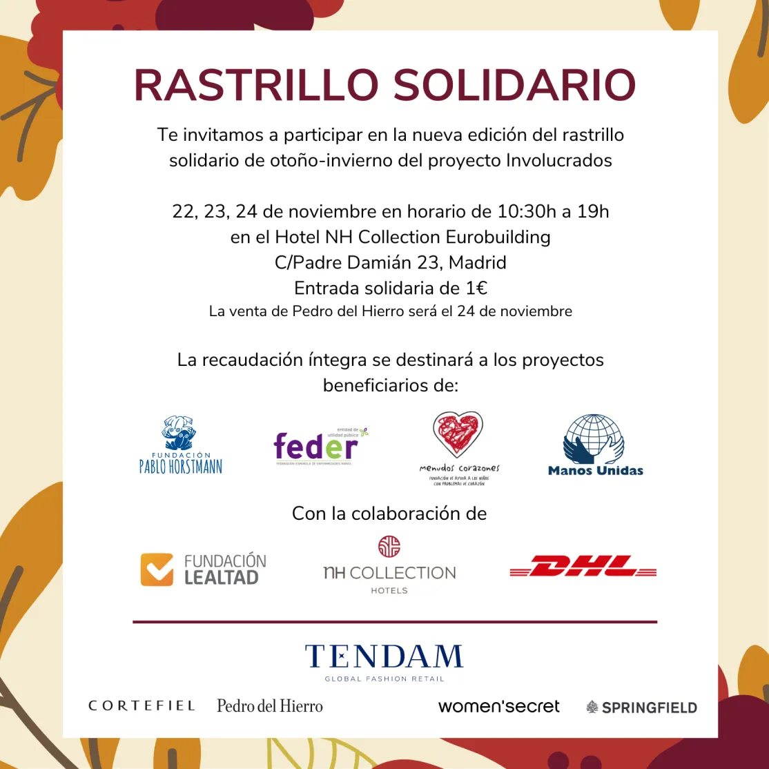 Cartel del rastrillo solidario del hotel Wellington a favor de Manos Unidas