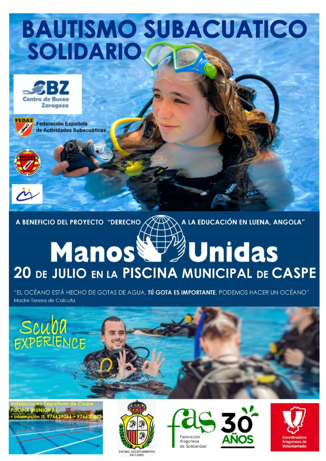 Cartel Bautismo Subacuático Solidario en Caspe