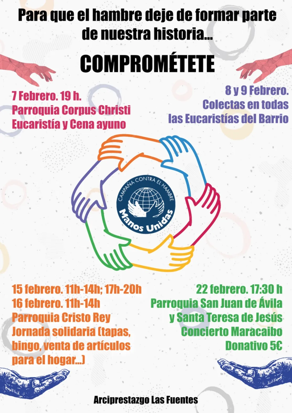 Calendario de actividades del Arciprestazgo de Las Fuentes a beneficio de Manos Unidas