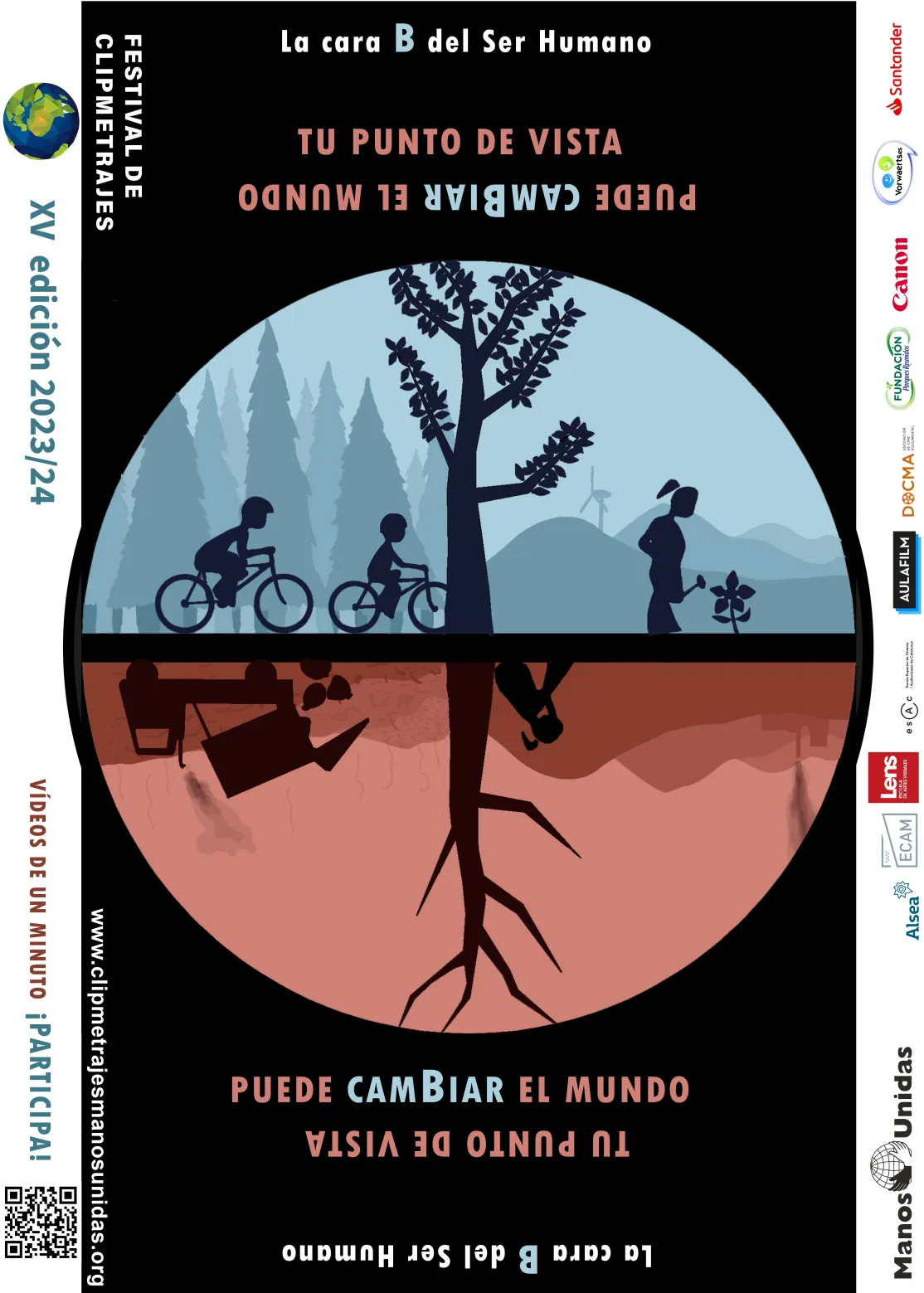 Cartel de la XV edición del Festival de Clipmetrajes. Manos Unidas ONG