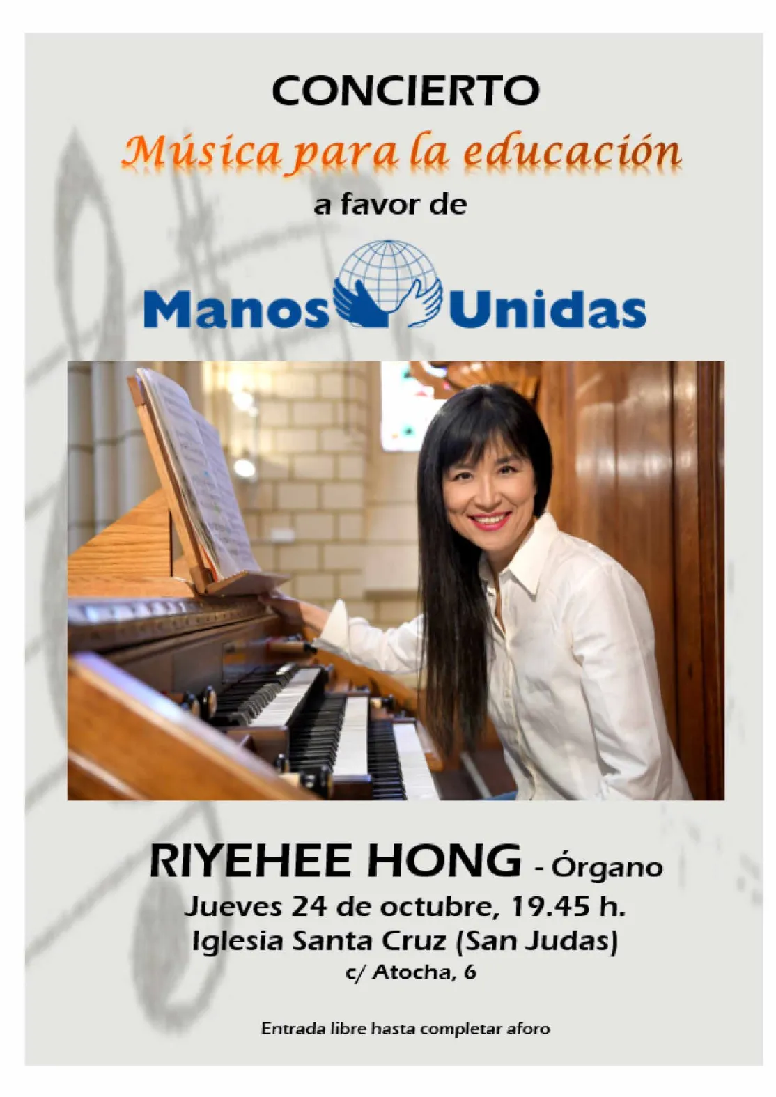 Cartel del concierto "Música para la Educación" a beneficio de Manos Unidas 
