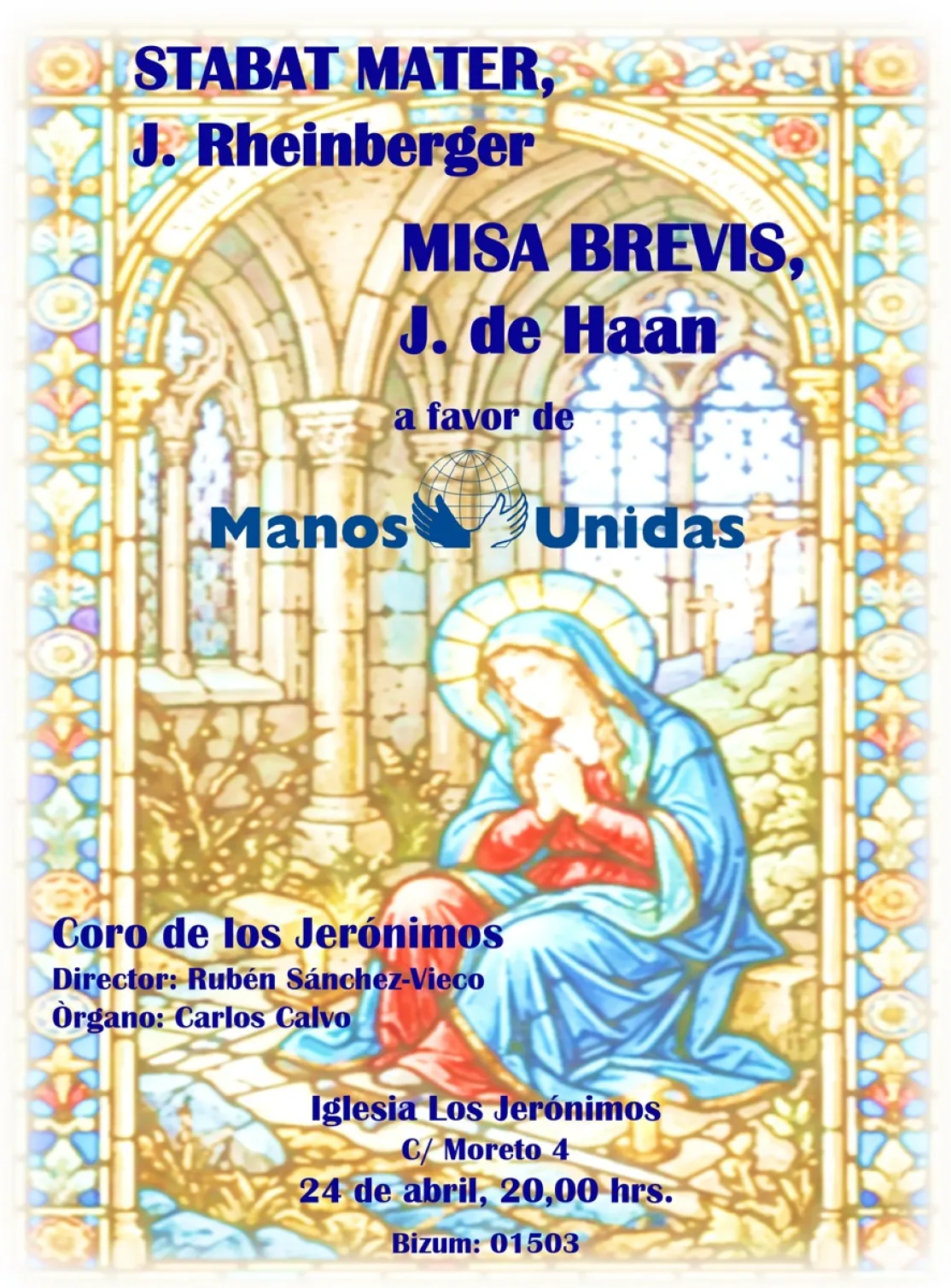 Cartel del concierto del Coro de San Jerónimo el Real a beneficio de Manos Unidas