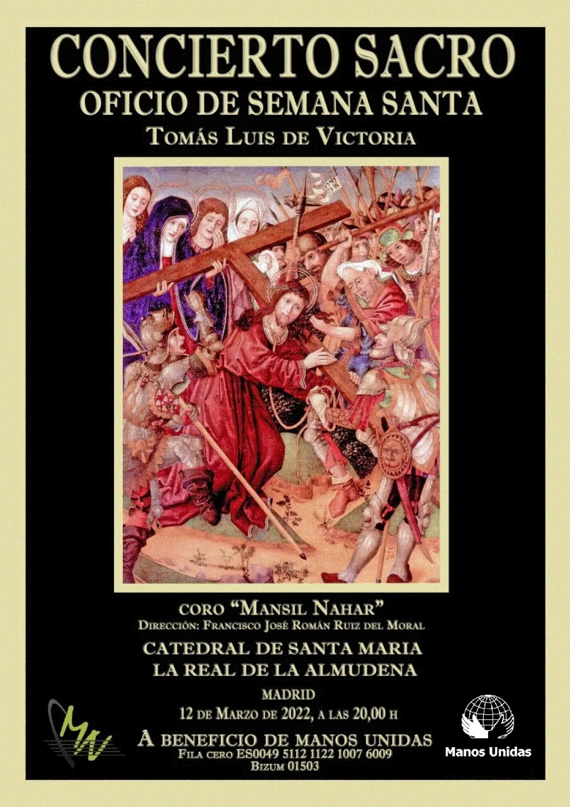 Cartel del Concierto Sacro en la catedral de la Almudena a beneficio de Manos Unidas