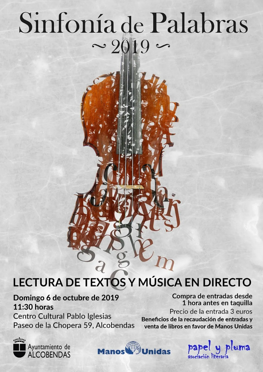 Cartel  espectáculo literario en Alcobendas a beneficio de Manos Unidas
