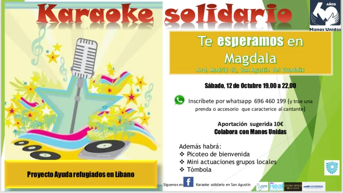 Cartel del karaoque en San Agustin de Guadalix a benefico de Manos Unidas