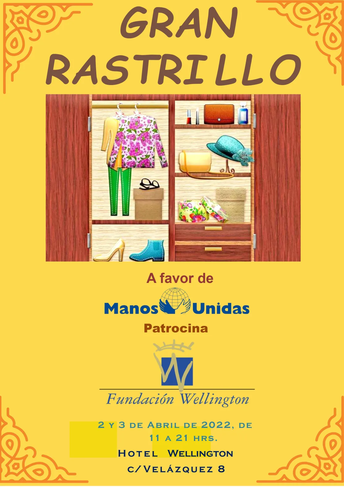 Cartel del rastrillo solidario del hotel Wellington a favor de Manos Unidas