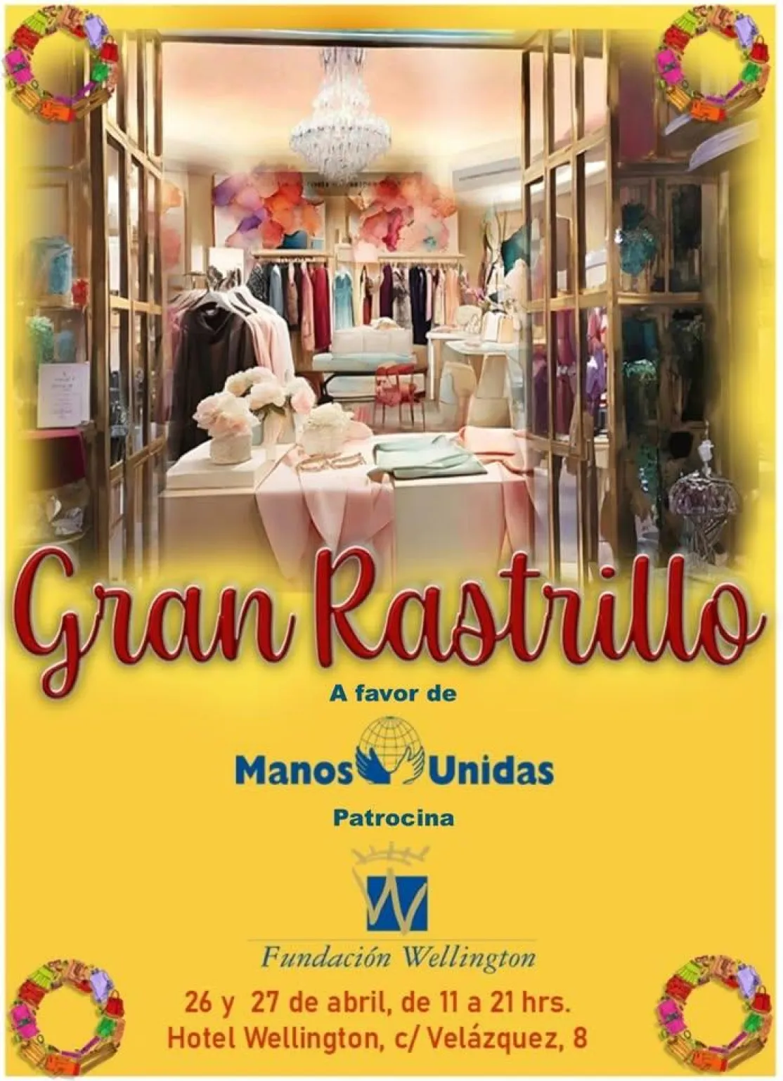 Cartel del rastrillo solidario del hotel Wellington a favor de Manos Unidas