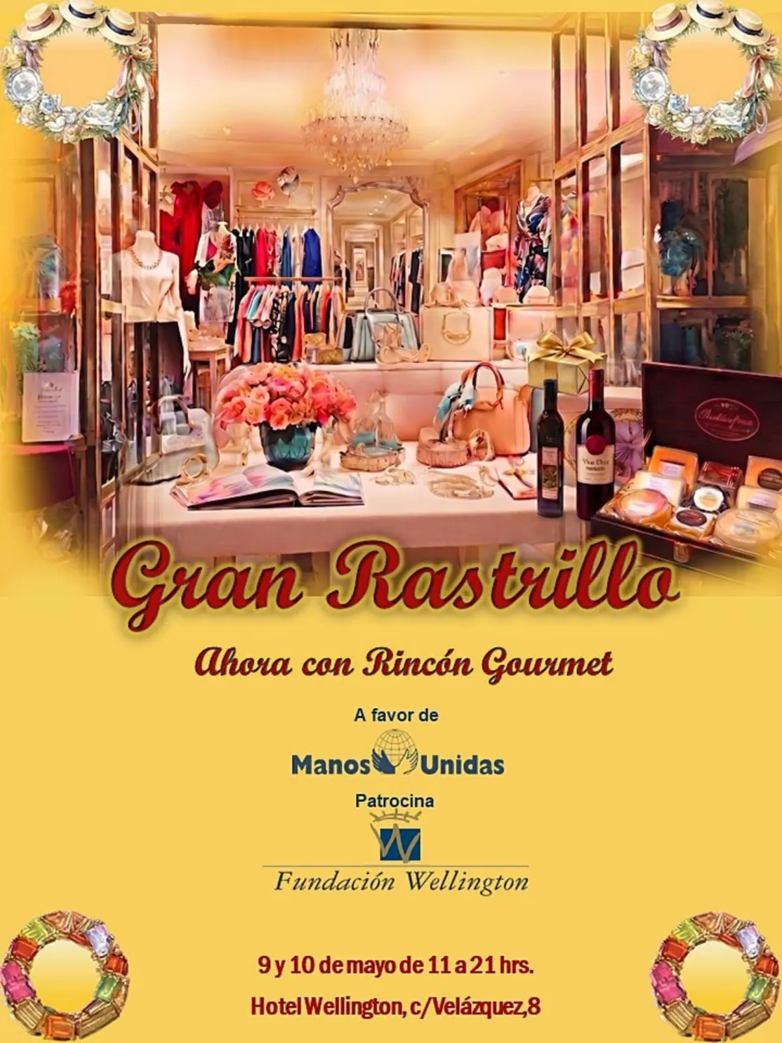 Cartel del rastrillo solidario del hotel Wellington a favor de Manos Unidas