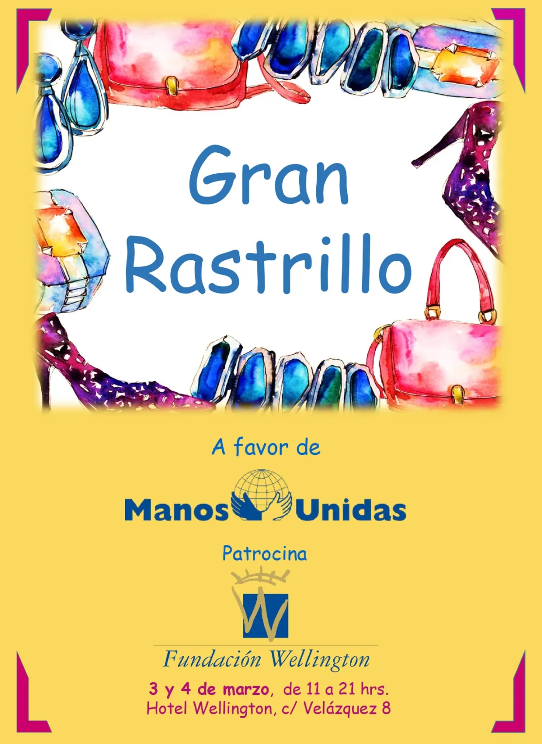 Cartel del rastrillo solidario en el hotel Wellington a favor de Manos Unidas Madridf