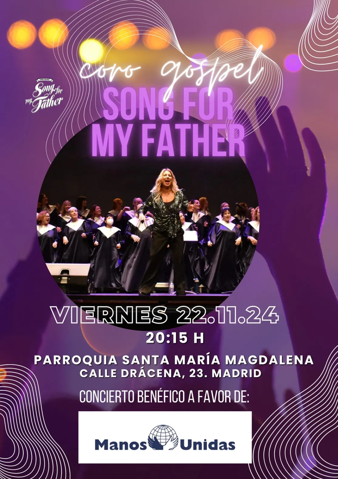 cartel del concierto de Song for my Father a beneficio de Manos Unidas