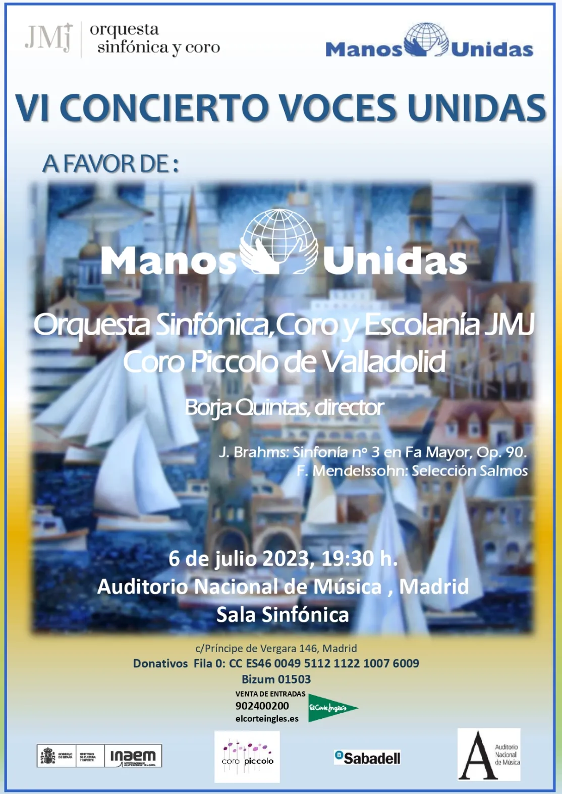 Cartel del VI concierto Voces Unidas de la orquesta de la JMJ a favor de Manos Unidas