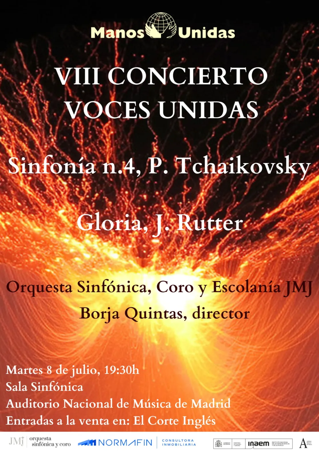 Cartel del VIII concierto Voces Unidas de la orquesta de la JMJ a favor de Manos Unidas