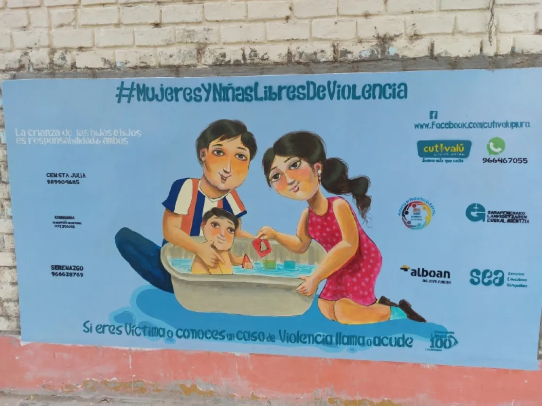 Cartel contra la trata en Perú. Foto: Manos Unidas
