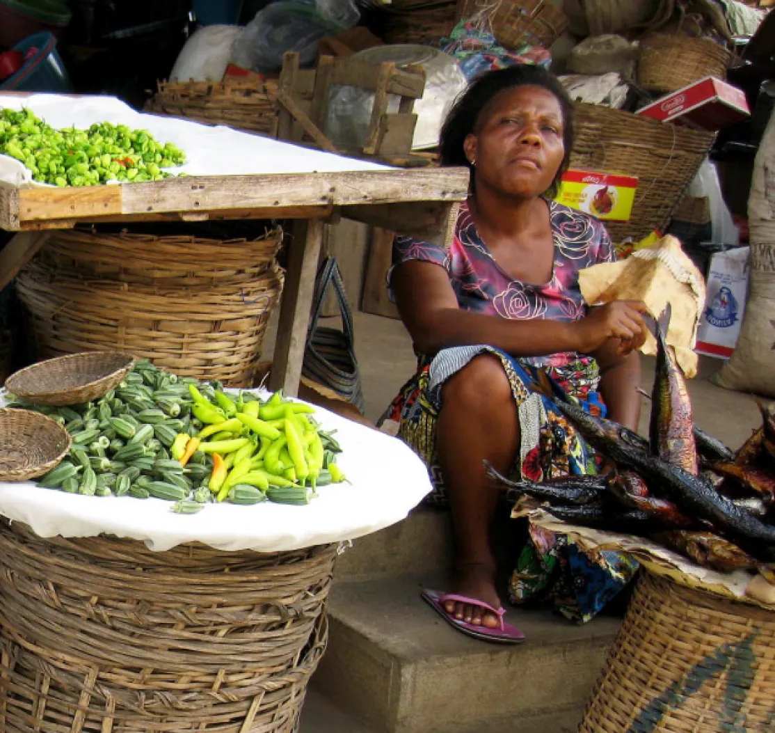 Manos Unidas ONG - Una mujer ofrece sus pescados en el mercado de Hanoukope. | Imagen: Togo - Carmen Lacalle.