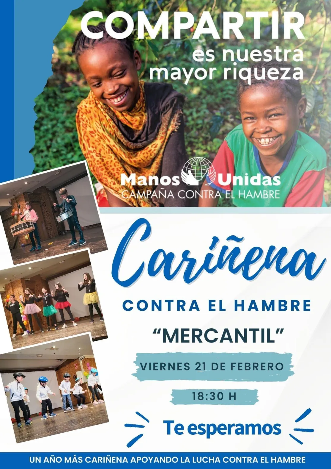 Cartel Festival Solidario a beneficio de Manos Unidas en Cariñena
