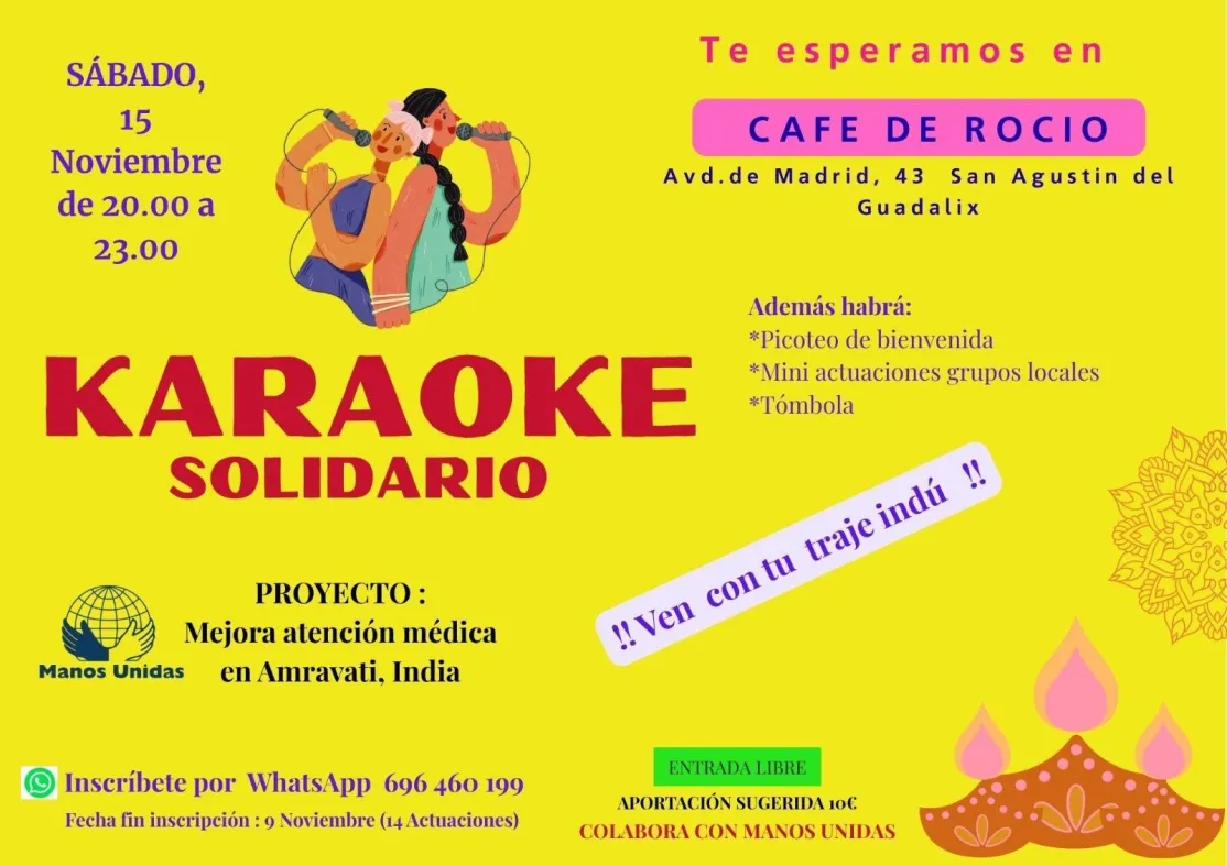 Cartel del Karaoke Solidario organizado en San Agustín de Guadalix a favor de Manos Unidas  