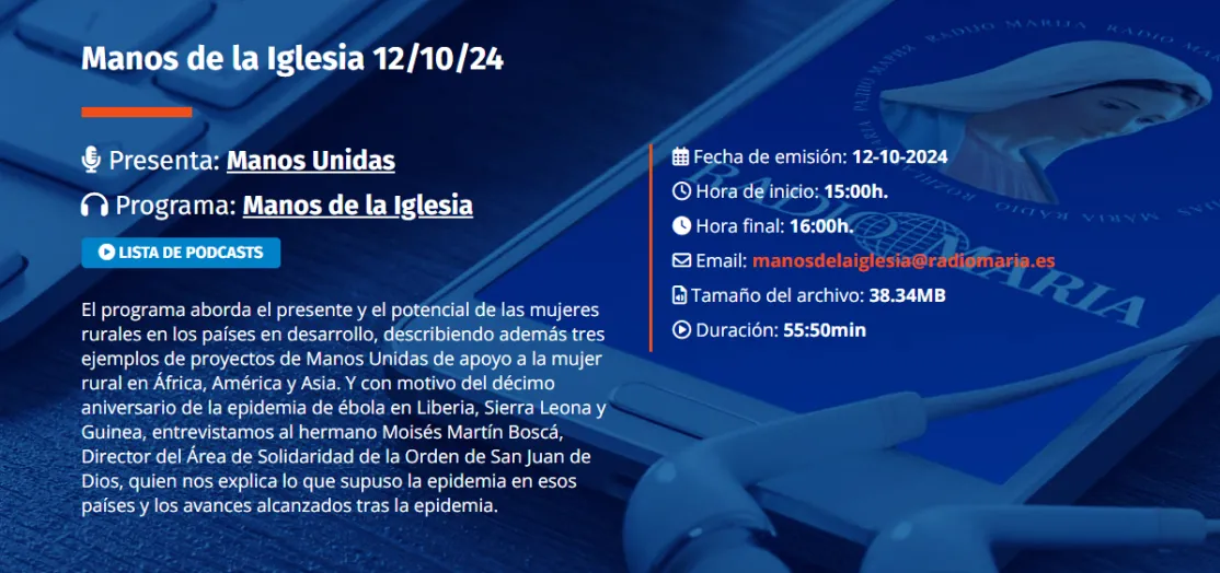 Nuevo nombre y fecha de emisión para el programa de Manos Unidas Madrid en Radio María.