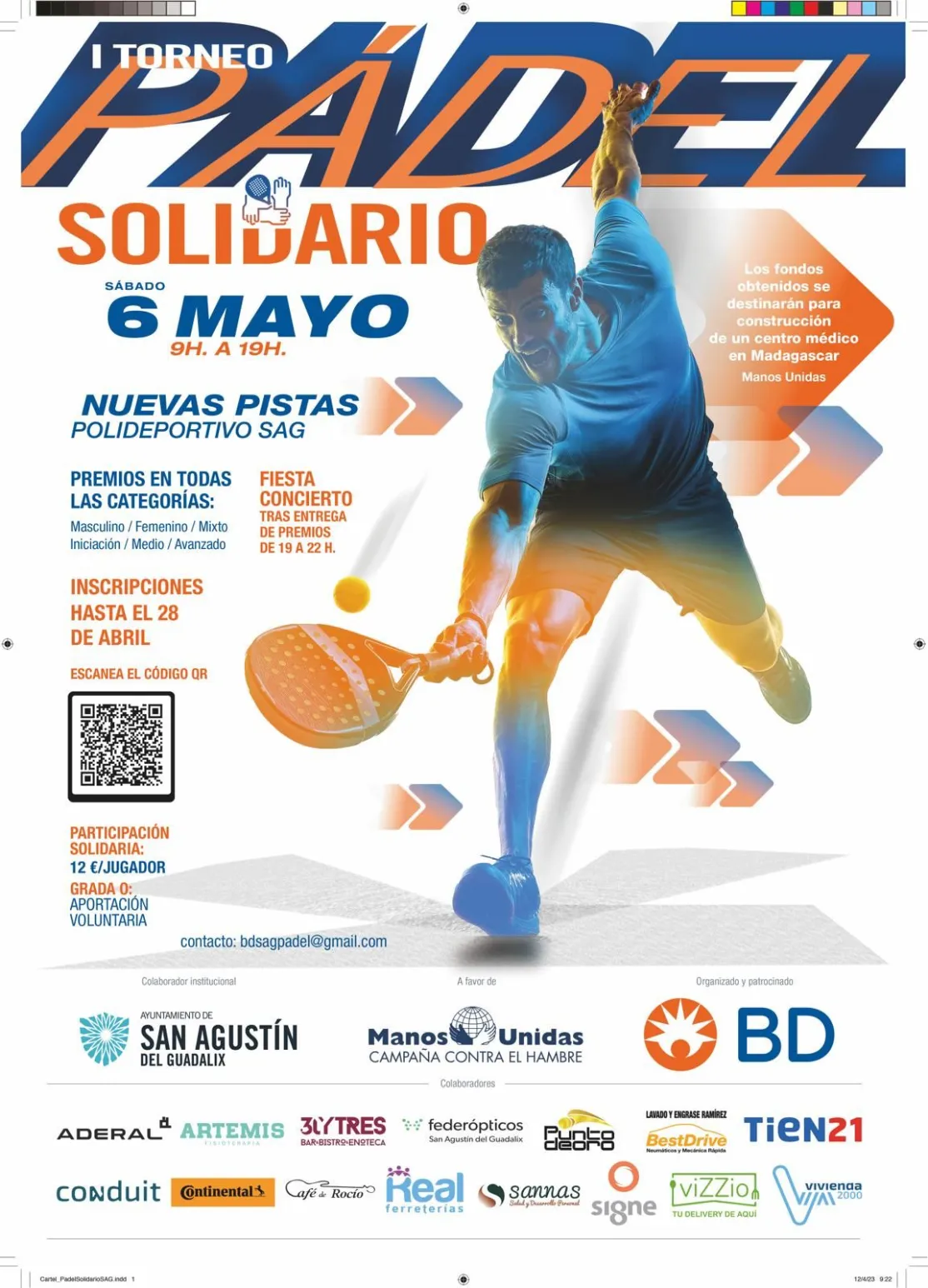 Cartel del Torneo de Pádel en San Agustín de Guadalix a beneficio de Manos Unidas Madrid