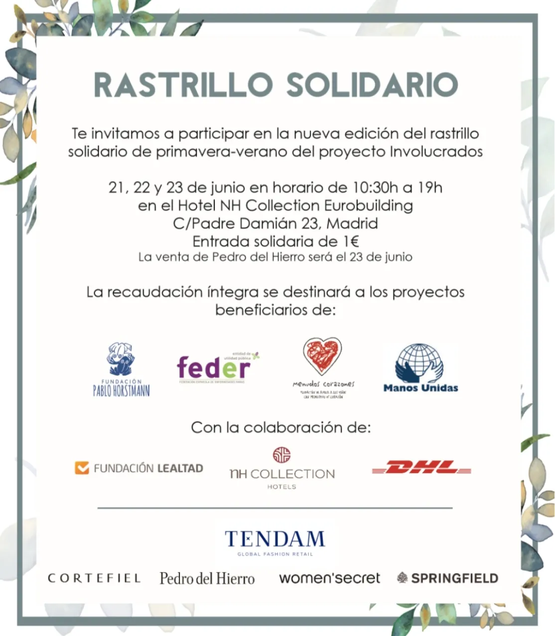Invitación al rastrillo solidario de TENDAM involucrados 2022