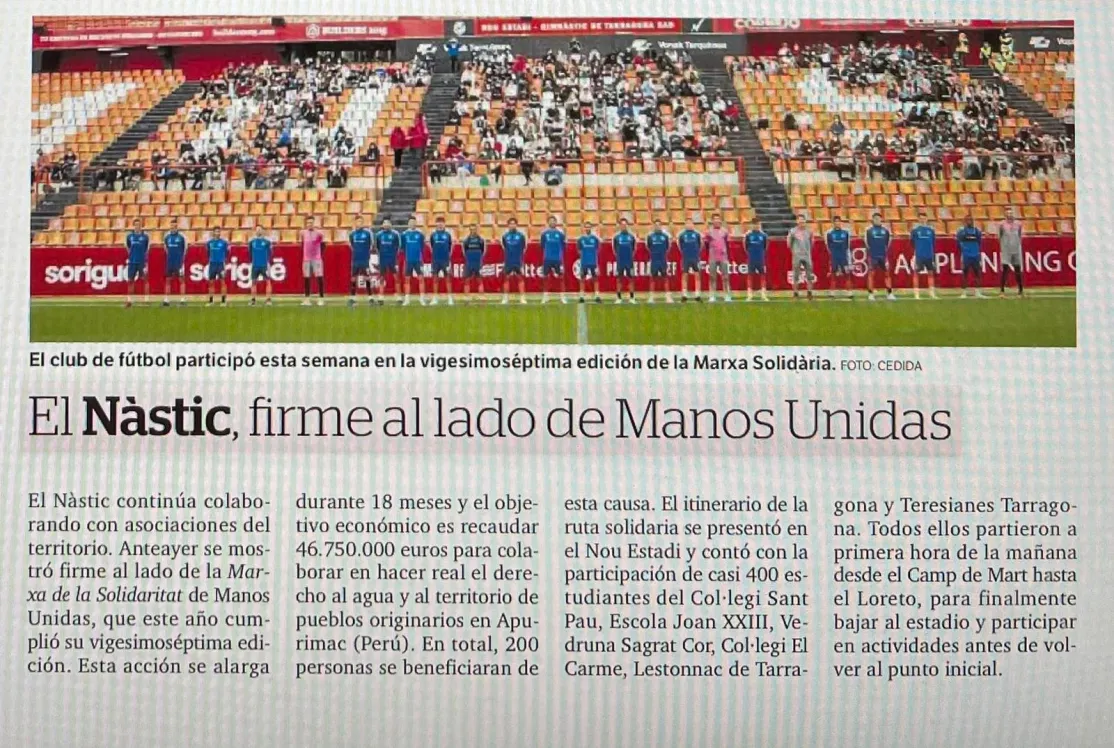Colaboración Club Gimnástico con Manos Unidas