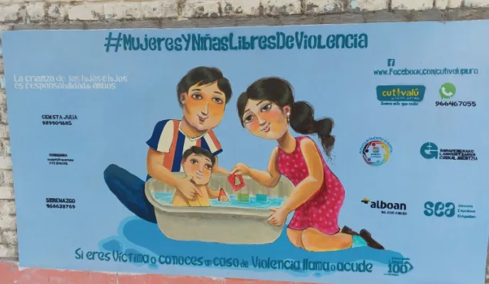 Cartel contra la trata en Perú. Foto: Manos Unidas