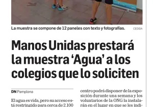 Diario de Navarra publica el ofrecimiento de la exposición del agua de Manos Unidas a los colegios de Navarra