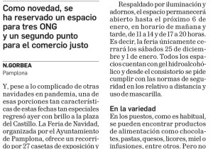 Manos Unidas acude a la Feria de Navidad del Ayuntamiento de Pamplona