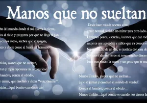 Manos que no sueltan.  Texto del poema sobre imagen de dos manos que se acercan.