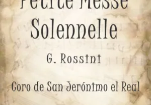 Cartel del concierto "Petite Messe Solennelle" por el coro de San Jerónimo el Real a beneficio de Manos Unidas