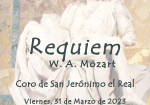 Cartel del concierto Requiem de  Mozart, por el coro de San Jerónimo el Real, a beneficio de Manos Unidas