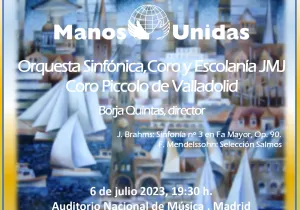 Cartel del VI concierto Voces Unidas de la orquesta de la JMJ a favor de Manos Unidas