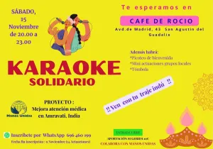 Cartel del Karaoke Solidario organizado en San Agustín de Guadalix a favor de Manos Unidas  