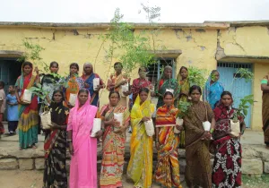 Mujeres de la India preparas para plantar árboles