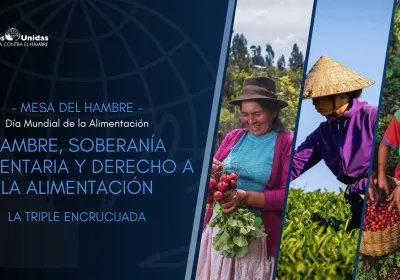 Cartel anunciador del encuentro «Hambre, soberanía alimentaria y derecho a la alimentación, la triple encrucijada»