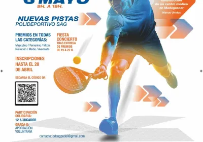 Cartel del Torneo de Pádel en San Agustín de Guadalix a beneficio de Manos Unidas Madrid