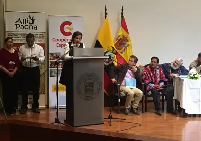 Clara Pardo, presidenta de Manos Unidas, en el acto de cierre del convenio con Ecuador. Foto Ana Pérez/Manos Unidas
