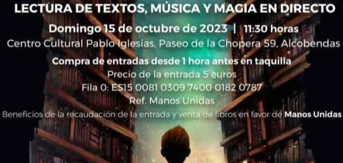 Cartel del espectáculo de Papel y Pluma 2023 en Alcobendas a beneficio de Manos Unidas