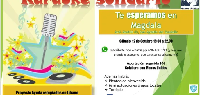 Cartel del karaoque en San Agustin de Guadalix a benefico de Manos Unidas