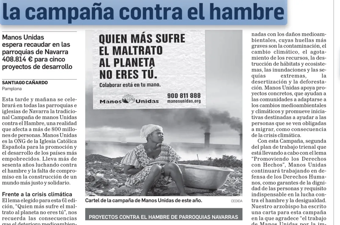 La Iglesia se vuelca en la campaña contra el hambre en Diario de Navarra
