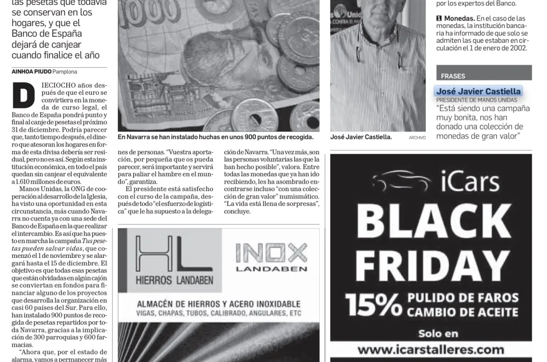 La peseta solidaria de Manos Unidas en el Diario de Navarra