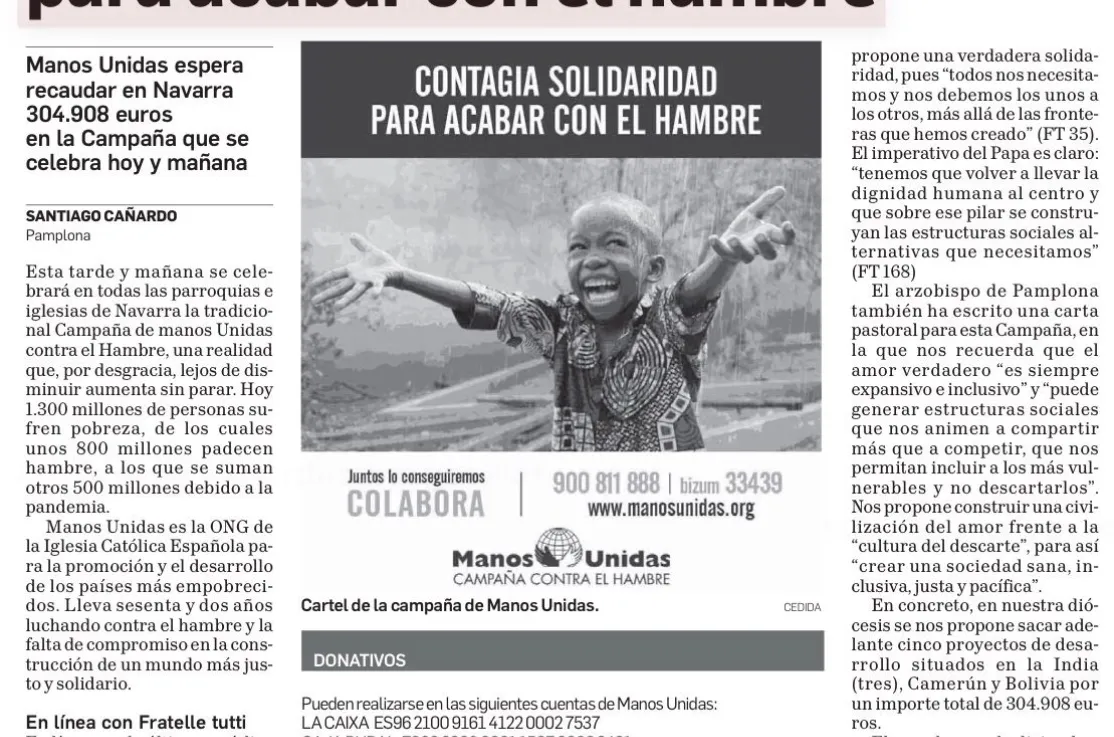 Diario de Navarra nos anima a contagiar solidaridad para acabar con el hambre 